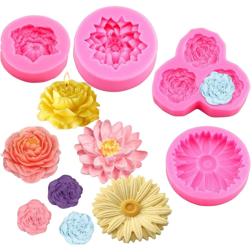 Soap Making Kit Amazon - 6-Loch-3D-Blumen-Silikonformen-Set (insgesamt 4 Formen), Silikonformen für