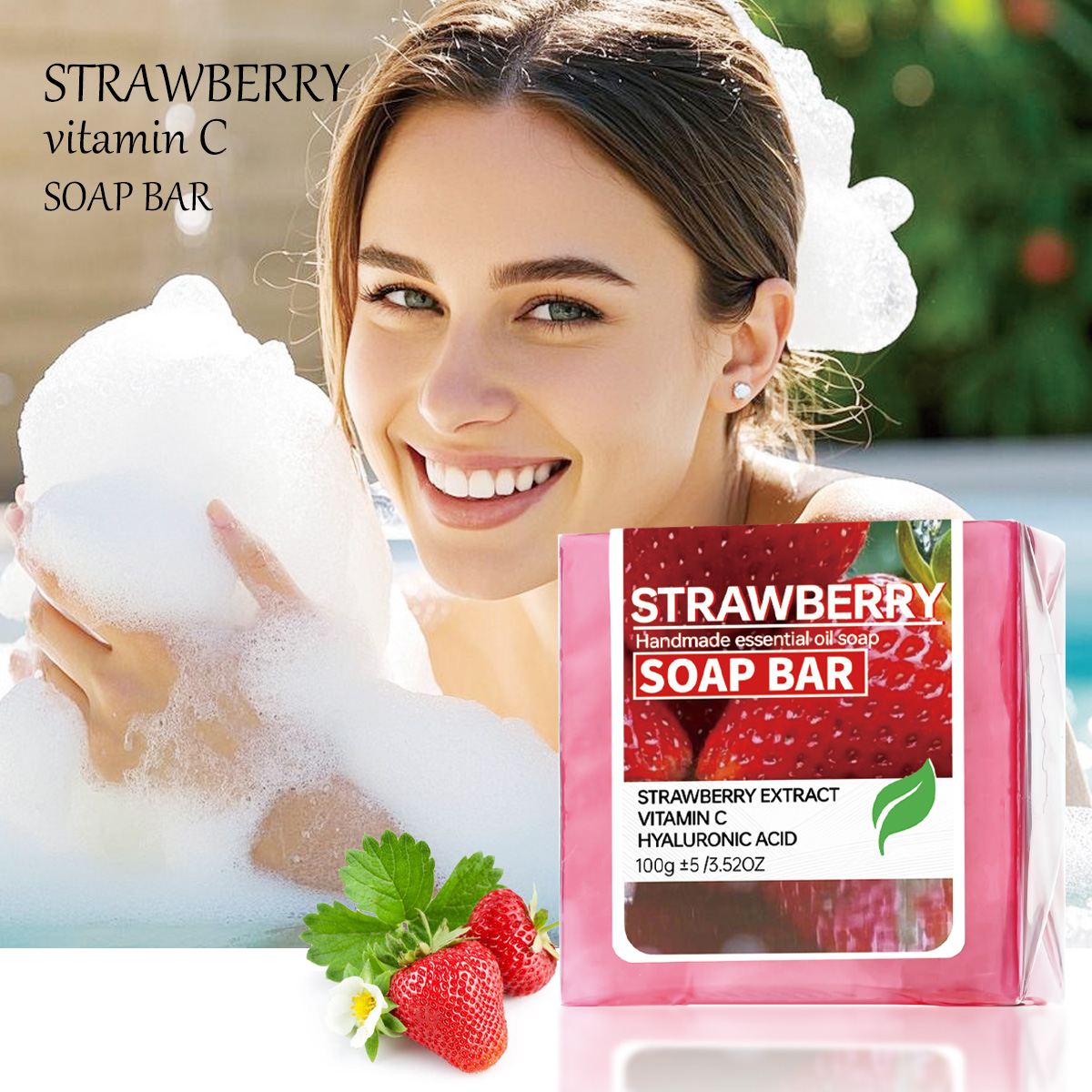Castor Oil Soap - Erdbeer-Fruchtpüree Ätherisches Öl Seife, Handgemachte Seife,
